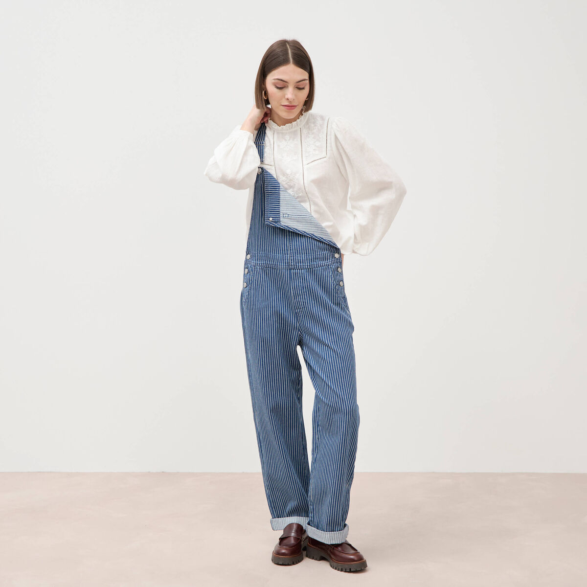 Salopette en coton aspect jeans denim stone femme