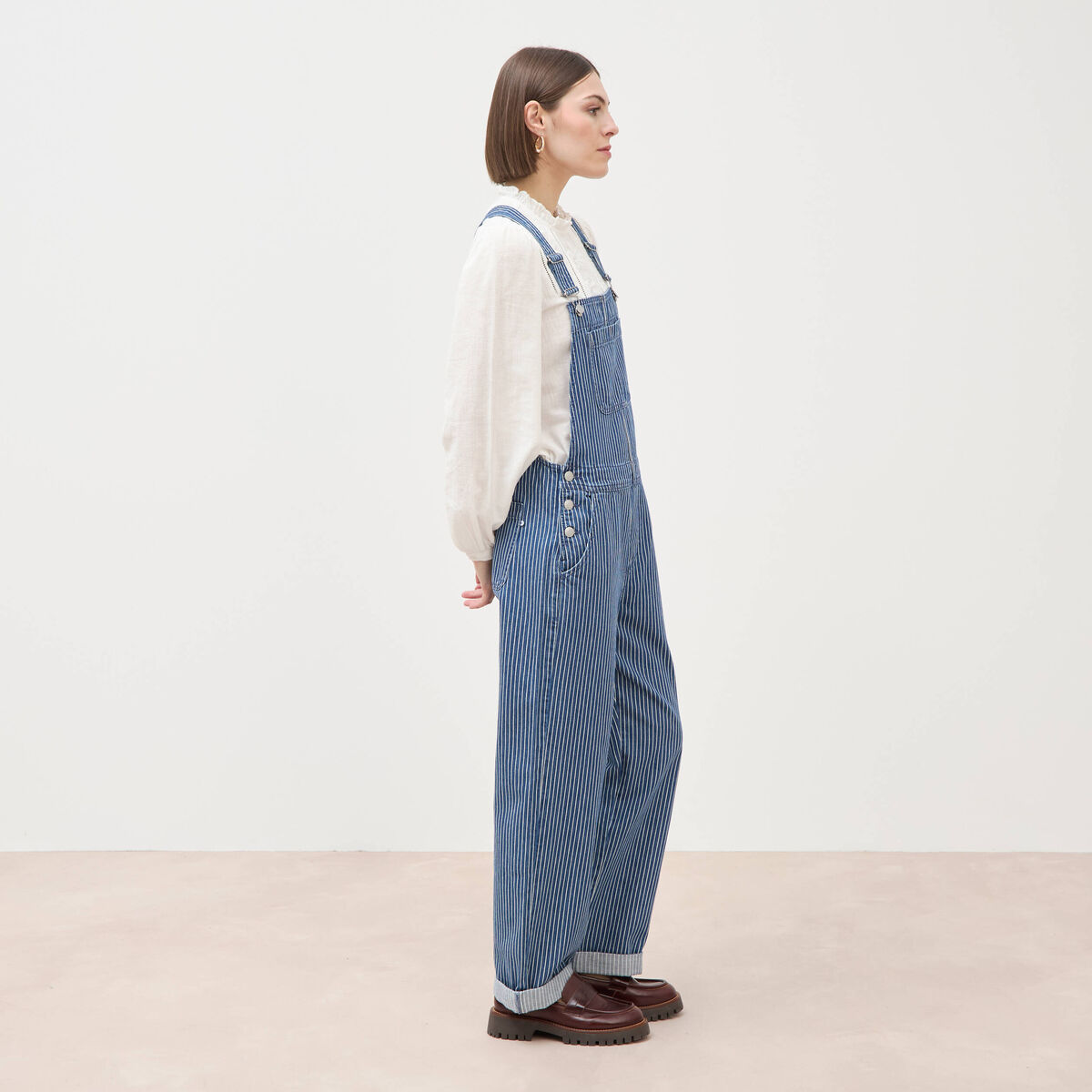 Salopette en coton aspect jeans denim stone femme