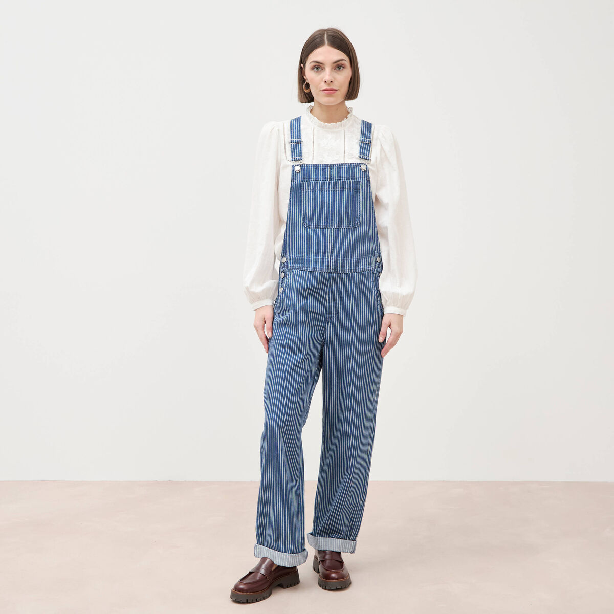 Salopette en coton aspect jeans denim stone femme