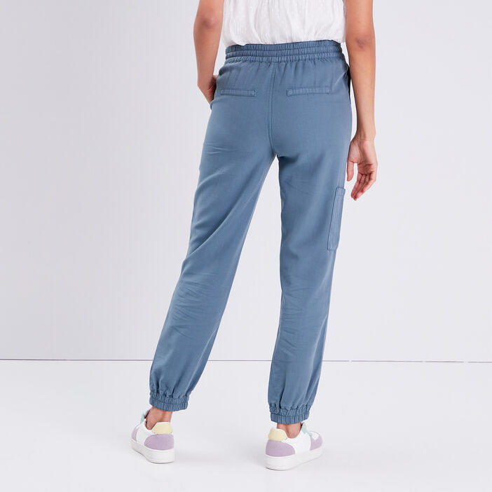 Pantalon cargo taille haute bleu clair femme
