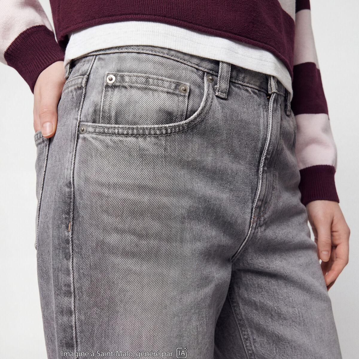 Jean Max loose taille basse denim gris