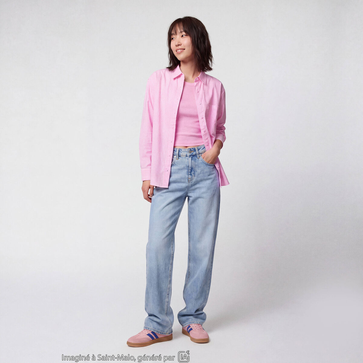 Jean Tom regular taille haute denim bleach