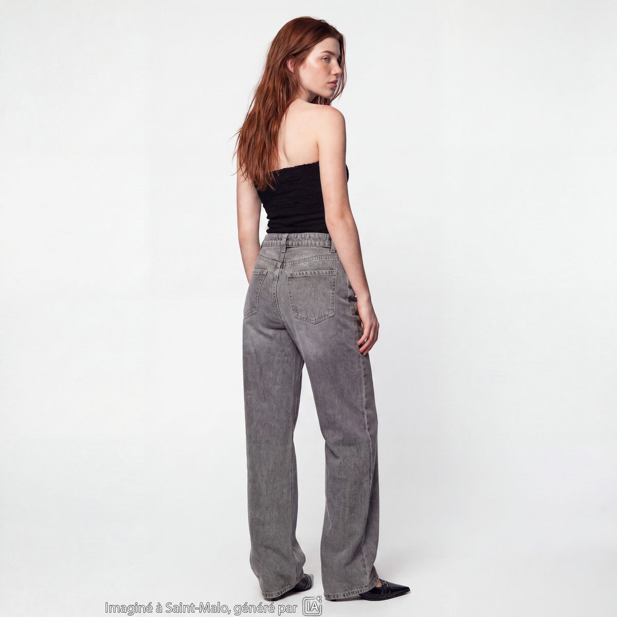 Jean Tom regular taille haute denim gris