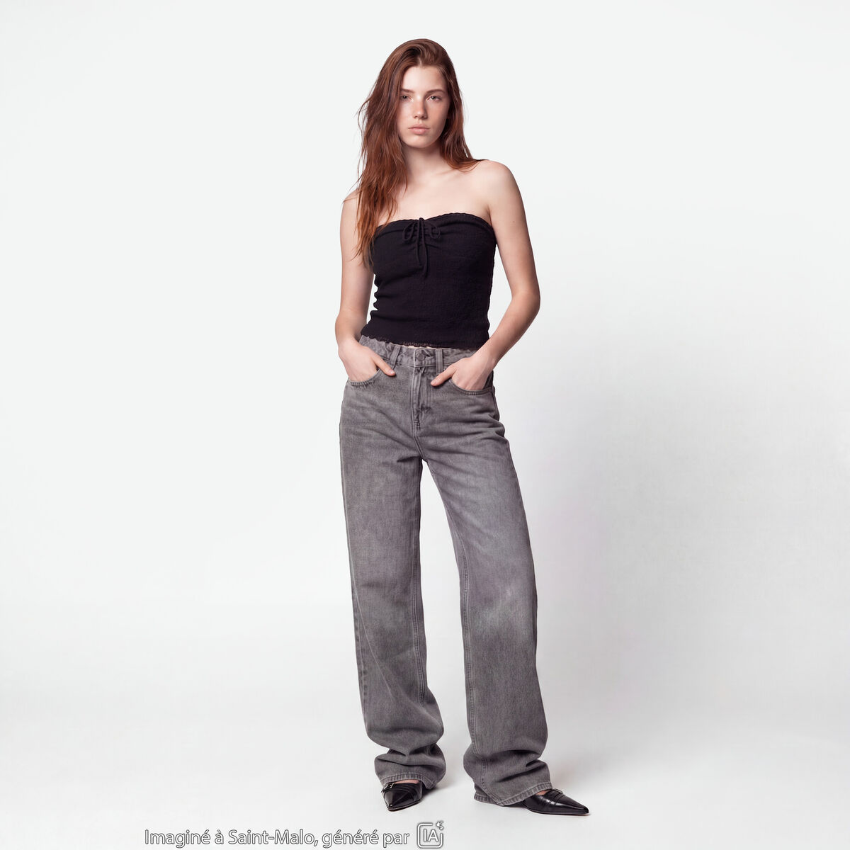 Jean Tom regular taille haute denim gris