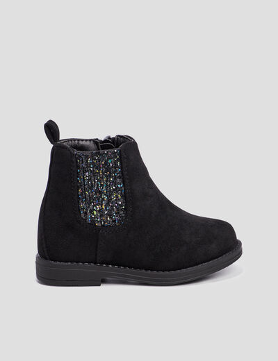 Bottines paillet&eacute; chelsea zipp&eacute;es noir b&eacute;b&eacute; fille