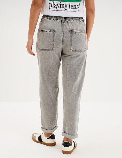 Jean paperbag cropped taille &eacute;lastiqu&eacute;e denim gris femme