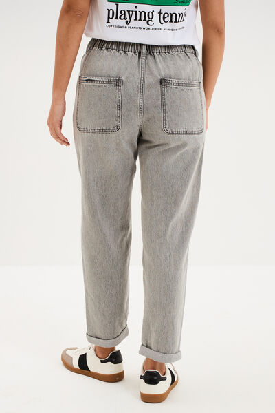 Jean paperbag cropped taille &eacute;lastiqu&eacute;e denim gris femme