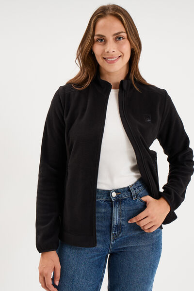 Gilet polaire zipp&eacute; manches longues noir femme