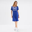 Robe courte buste brodé bleu roi femme