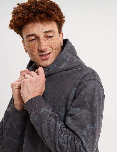 Sweat hoodie &agrave; capuche molleton gris fonc&eacute; homme