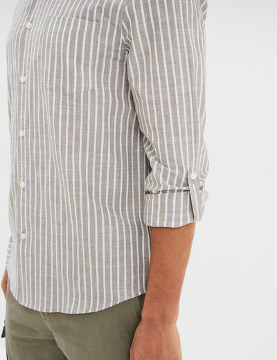 Chemise manches longues coton vert kaki homme
