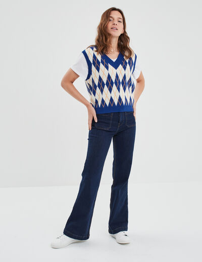 Pull sans manches col en V Creeks bleu electrique femme