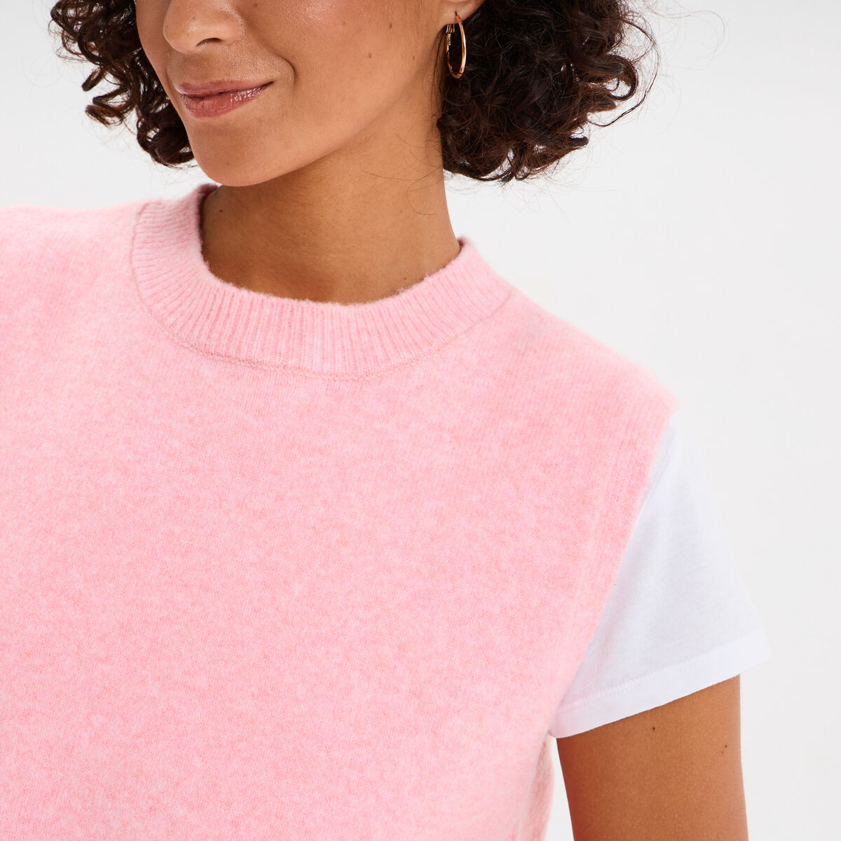 Pull sans manches col rond rose clair femme