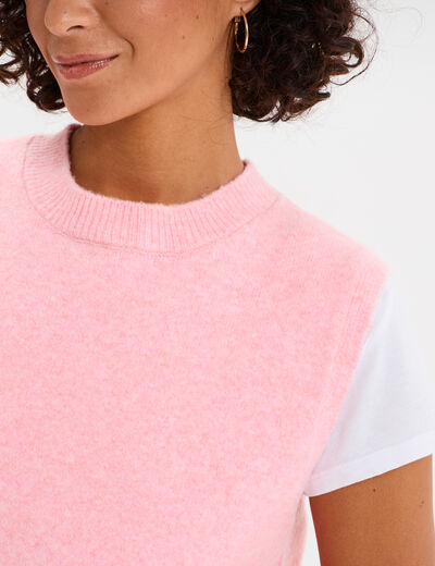 Pull sans manches col rond rose clair femme