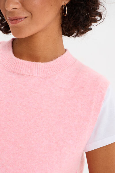Pull sans manches col rond rose clair femme