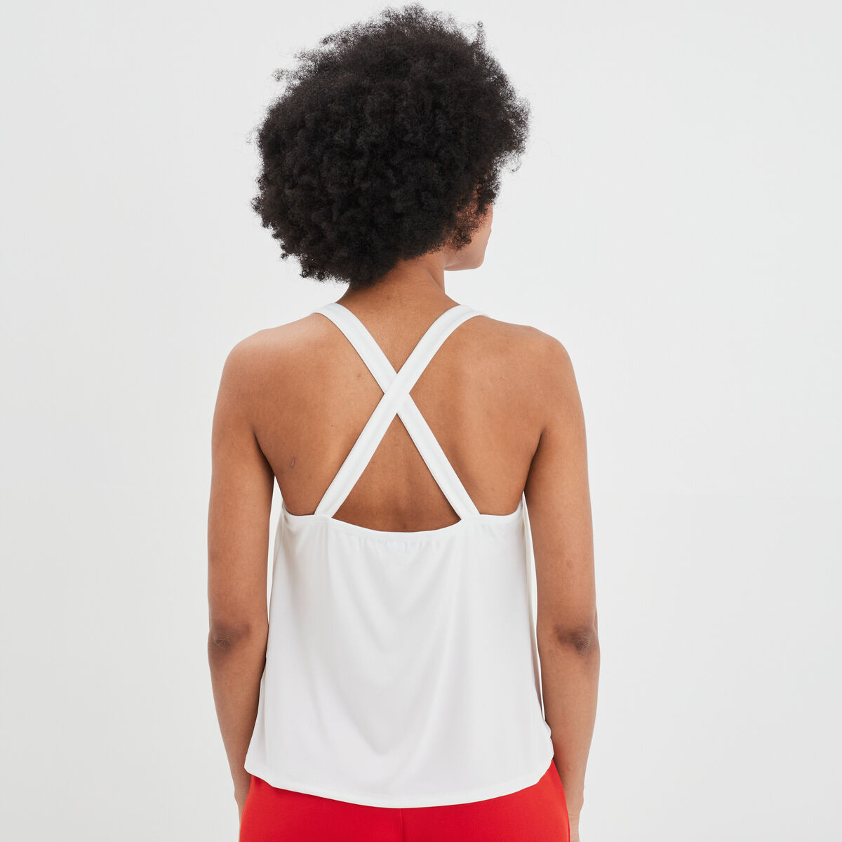 Débardeur col bénitier dos croisé blanc femme