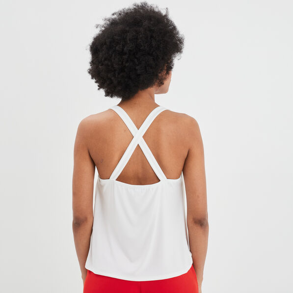 Débardeur col bénitier dos croisé blanc femme