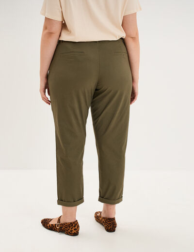 Pantalon chino taille haute coton vert kaki femme grande taille