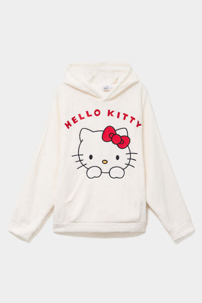Sweat effet velours 1 poche Hello Kitty blanc femme