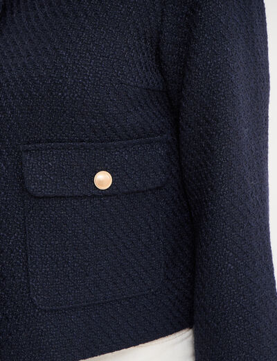 Veste effet tweed boutonn&eacute;e bleu fonc&eacute; femme
