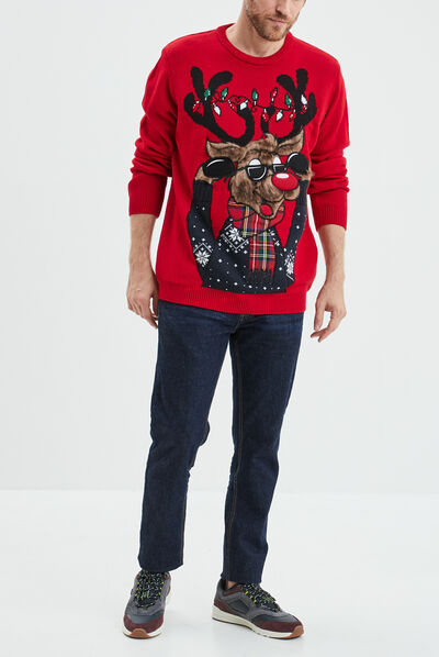 Pull de Noël détails fausse fourrure rouge homme