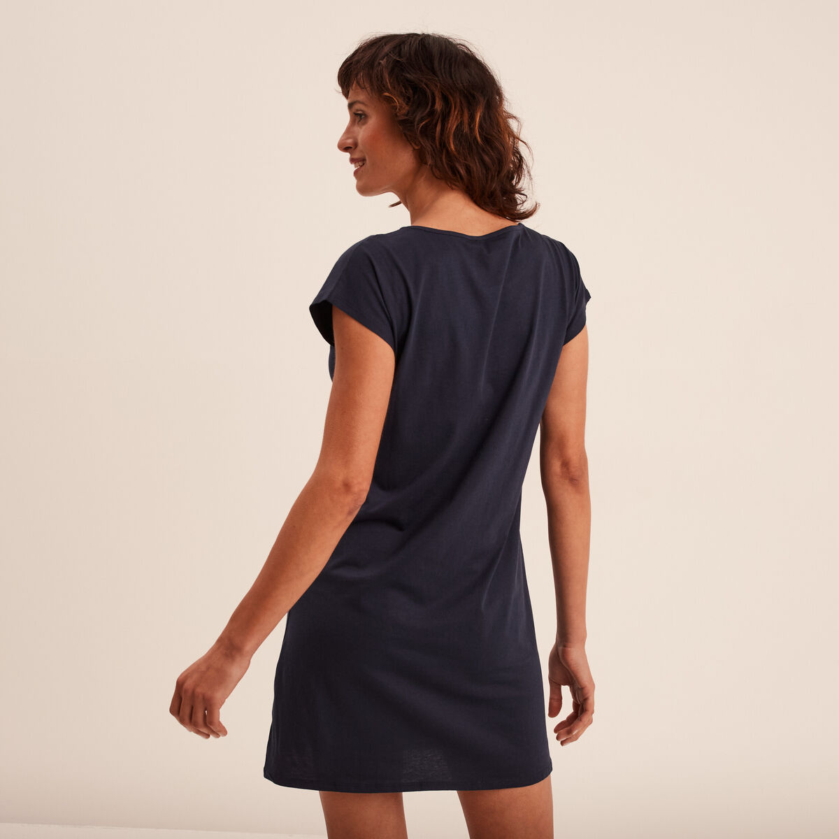 Chemise de nuit manches courtes coton bleu marine femme