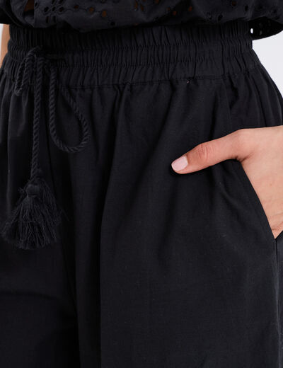 Pantalon avec broderie anglaise noir femme