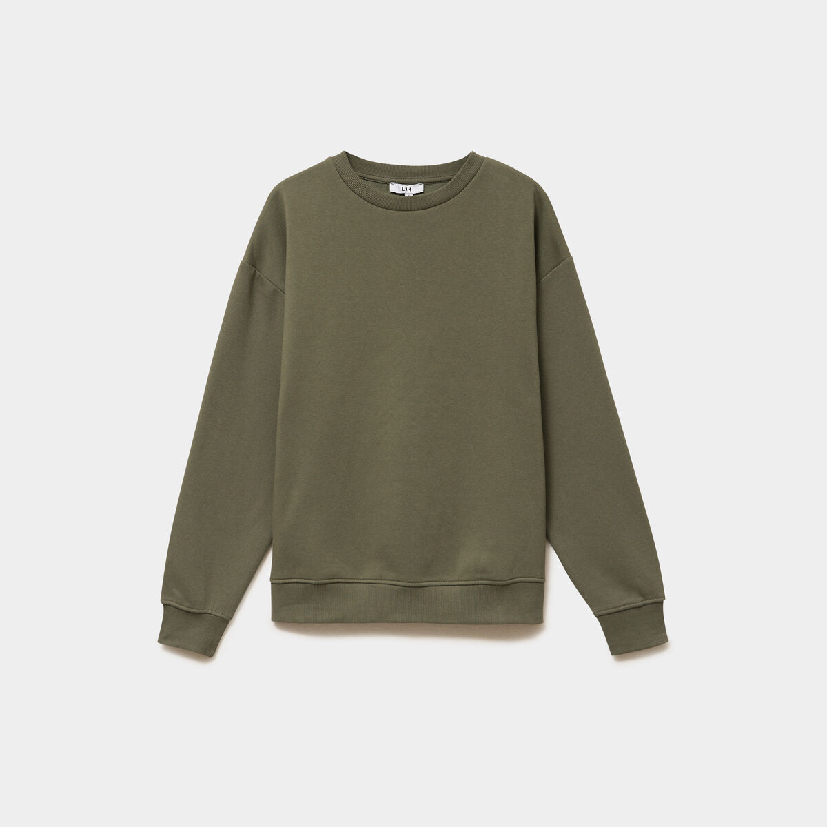 Sweat col rond manches longues vert kaki femme