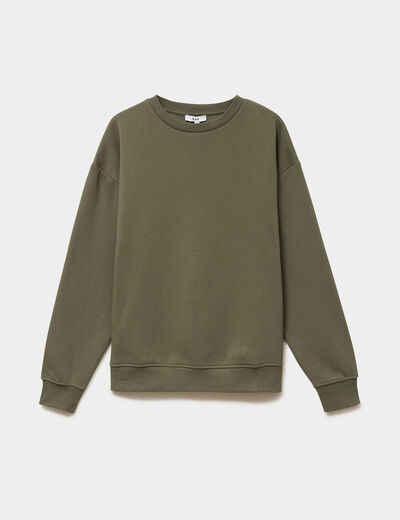 Sweat col rond manches longues vert kaki femme
