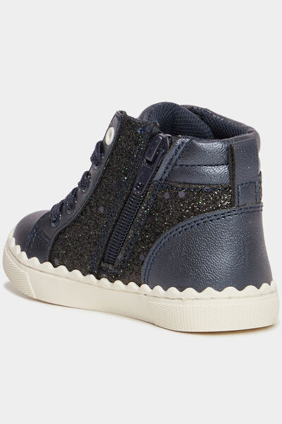 Baskets montantes zipp&eacute;es bleu marine b&eacute;b&eacute; fille