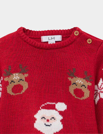 Pull de No&euml;l col rond manches longues rouge b&eacute;b&eacute; gar&ccedil;on