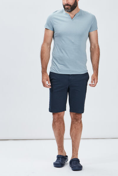 T-shirt manches courtes col tunisien bleu gris homme