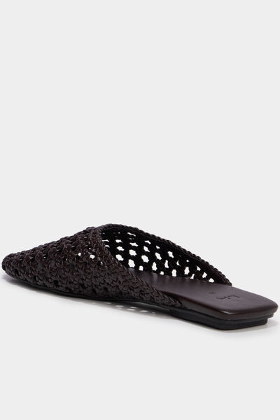 Mules plates carr&eacute;es effet tress&eacute; marron femme