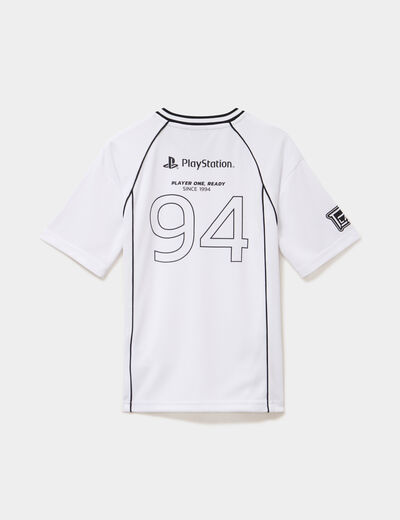T-shirt col en V Playstation blanc gar&ccedil;on