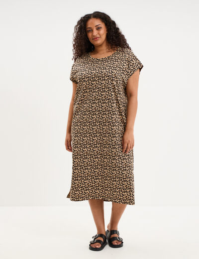 Robe courte droite manches courtes sable femme grande taille