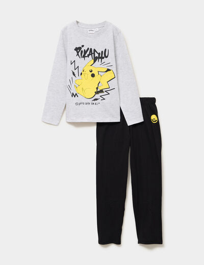 Ensemble pyjama coton Pok&eacute;mon Pikachu gris gar&ccedil;on