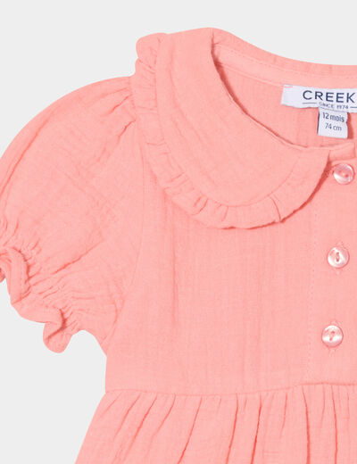 Robe col claudine gaze de coton rose corail bébé fille