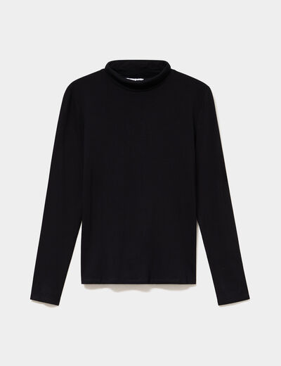 T-shirt manches longues col roul&eacute; noir femme