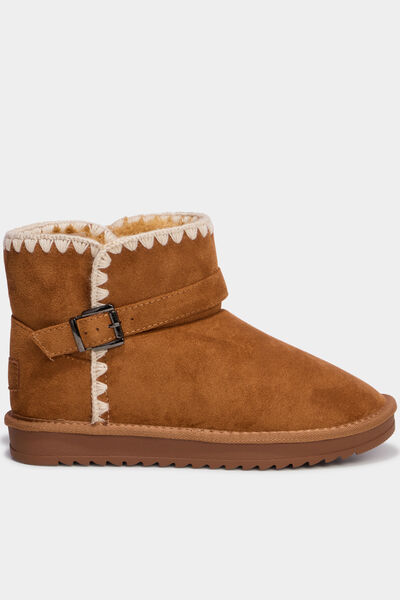 Boots effet su&eacute;dine avec boucles marron femme