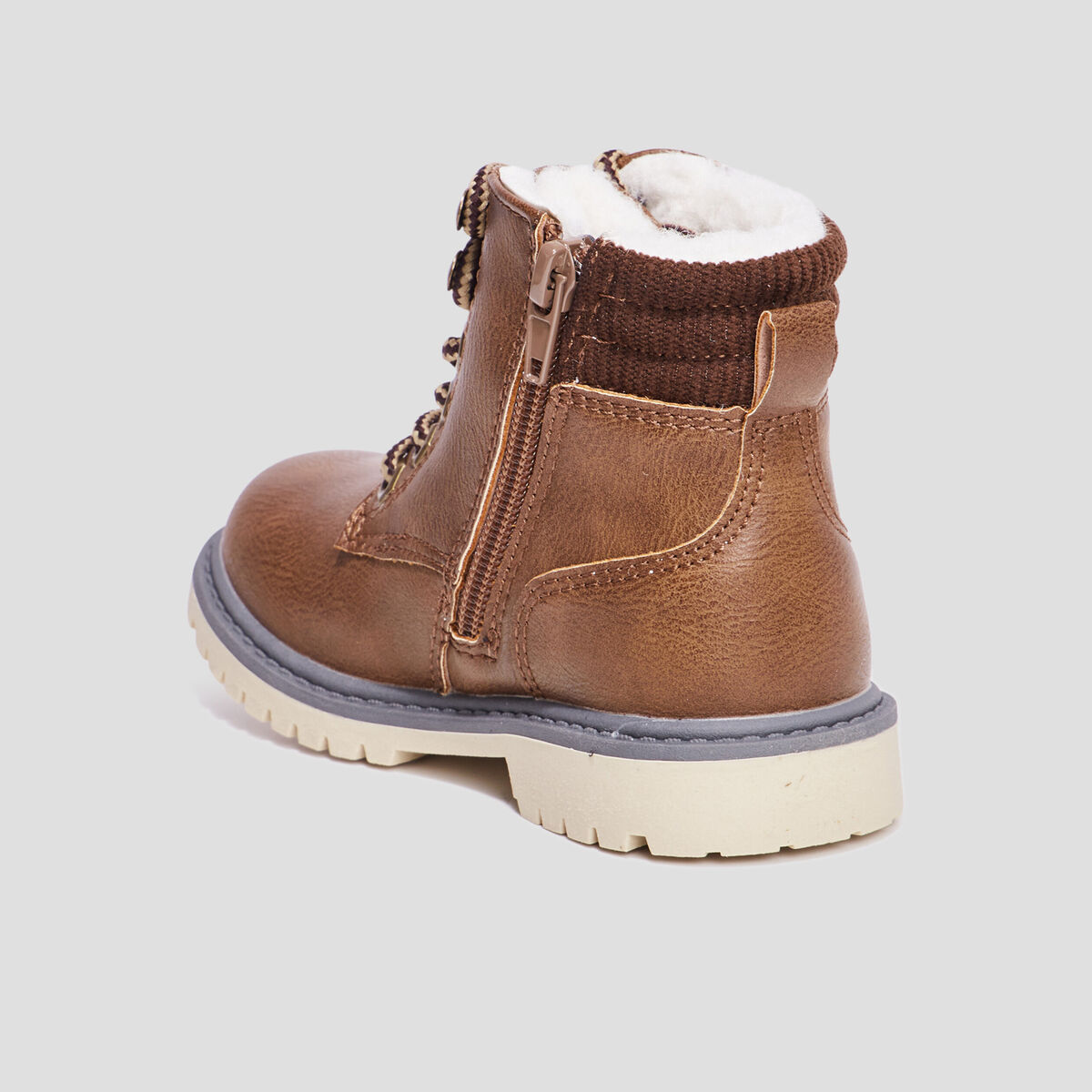 Bottines zipp&eacute;es doubl&eacute;es marron gar&ccedil;on