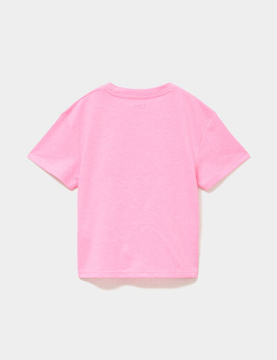T-shirt nou&eacute; manches courtes rose fluo fille