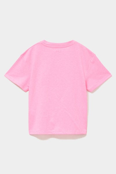 T-shirt nou&eacute; manches courtes rose fluo fille