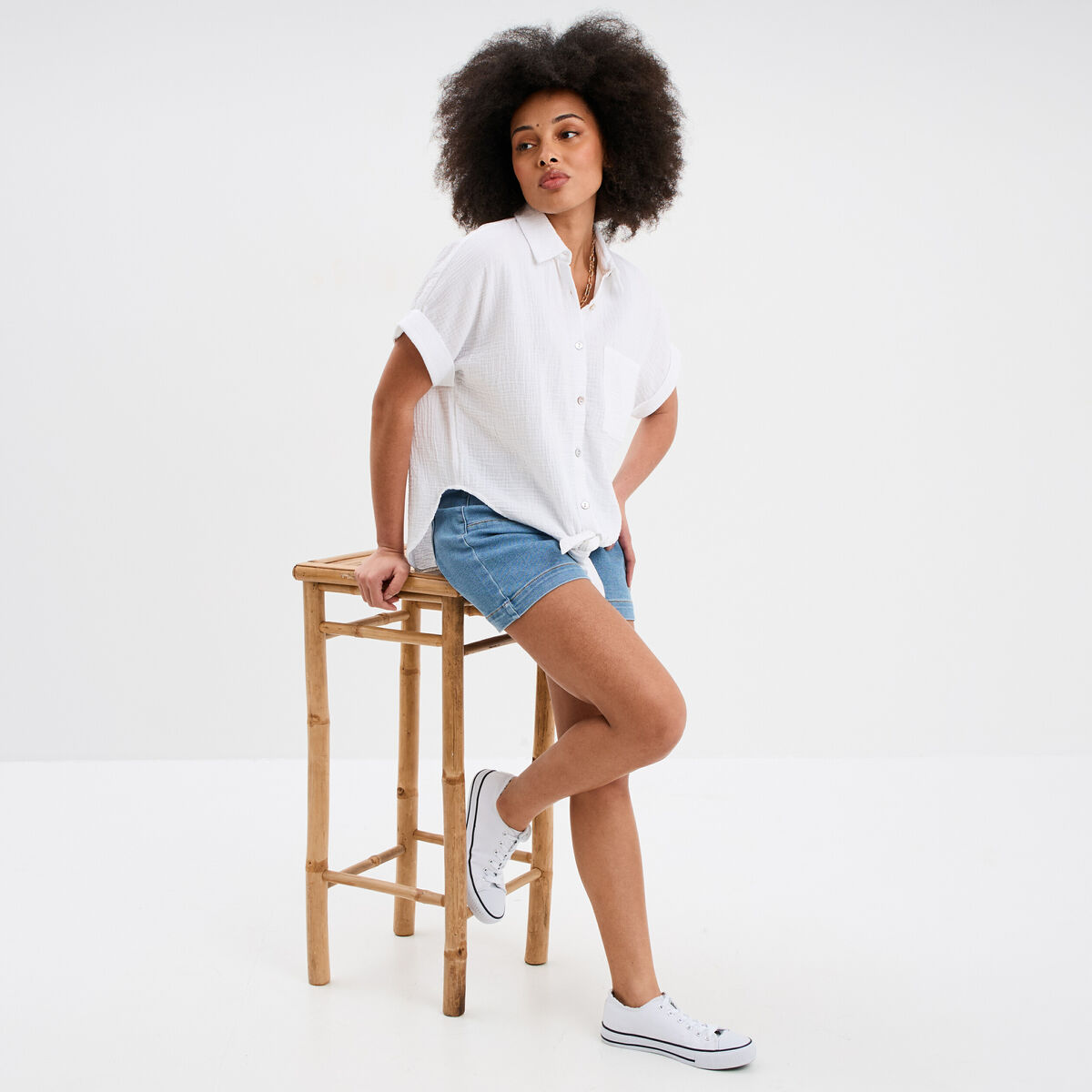 Short en jeans &agrave; pont denim double stone femme