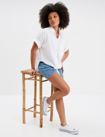 Short en jeans à pont denim double stone femme