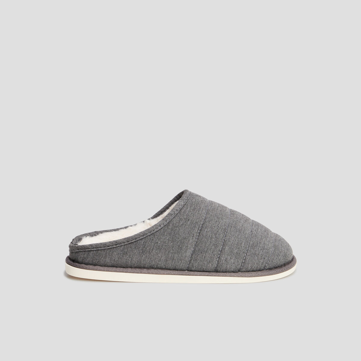 Chaussons mules matelassés fourrés gris homme
