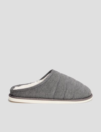 Chaussons mules matelassés fourrés gris homme
