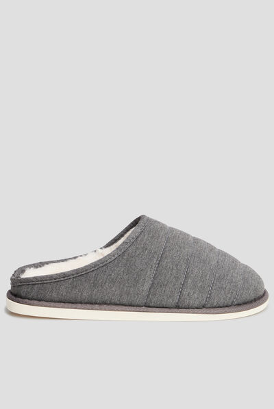 Chaussons mules matelassés fourrés gris homme