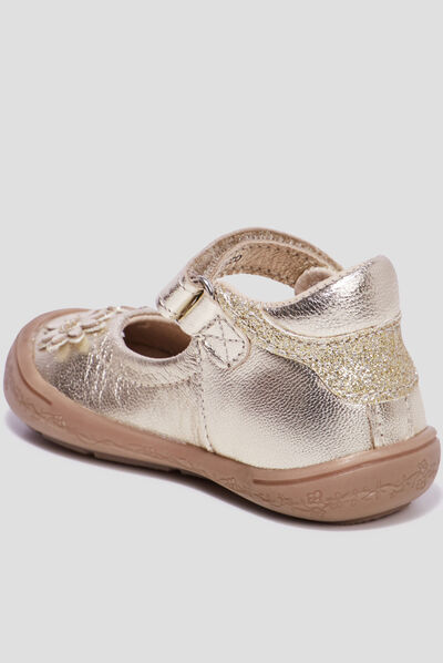 Babies à scratchs métallisées en cuir rose bébé fille