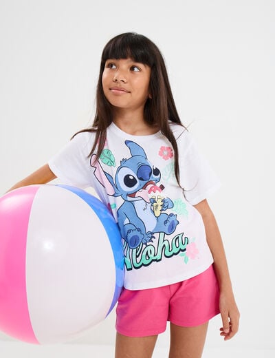 T-shirt manches courtes coton Stitch blanc fille