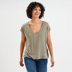 T-shirt manches courtes lin mélangé vert kaki femme